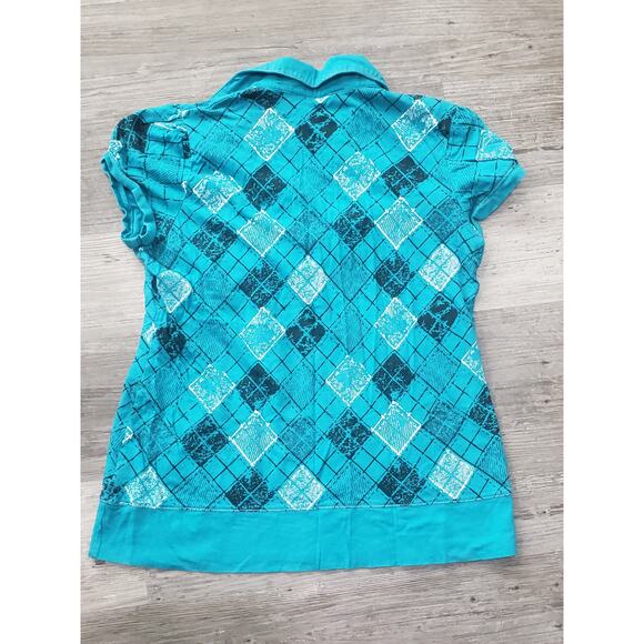 Beverly Hills Polo Club Checked Blue Collared Short Sleeved Shirt - Picture 3 of 8